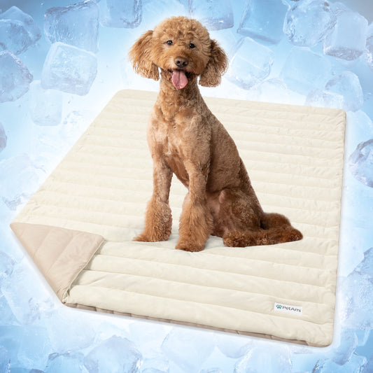 Dog Cooling Mat, Q-Max Pet Cooling Blanket with Thick Cushioning, Self Cooling Pad for Dogs & Cats, Reversible Summer Mat for Crate, Couch, Kennel, Taupe/Beige, Large (40X60)